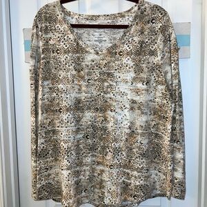 Sonoma Long Sleeve V-Neck Print Tee Top Sz 1X